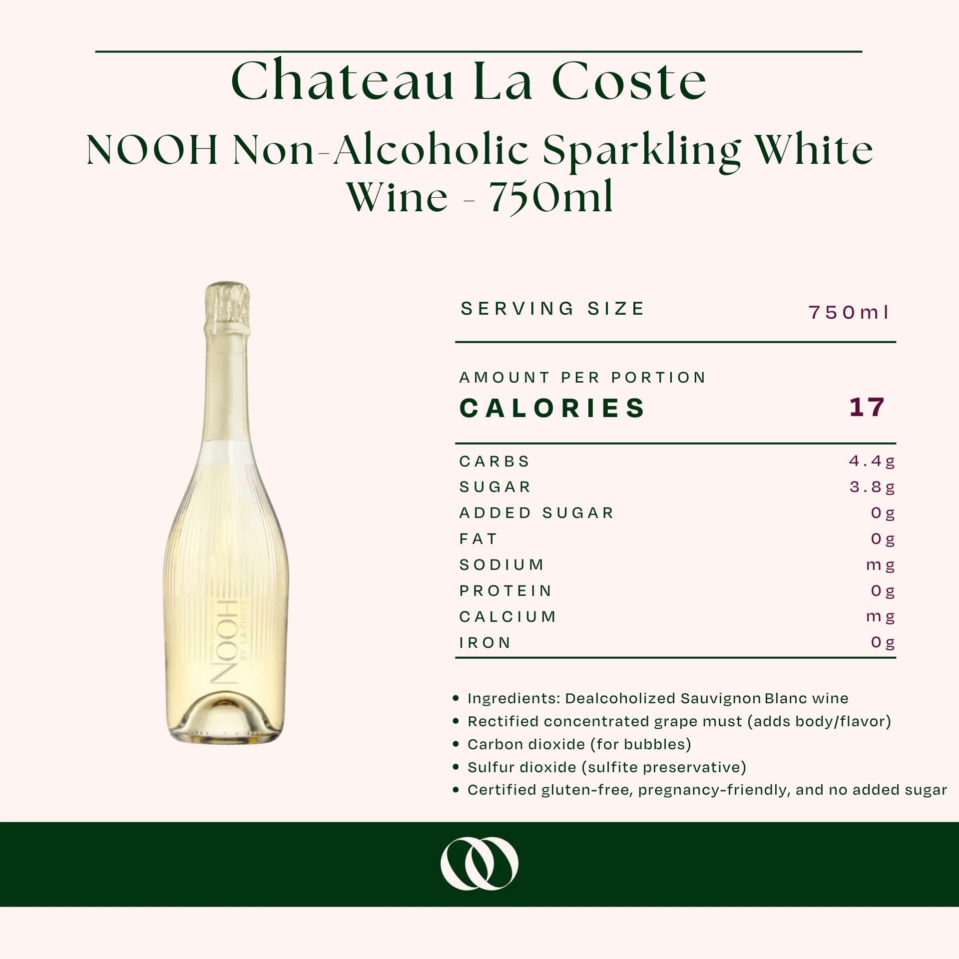 Chateau La Coste - NOOH Non-Alcoholic Sparkling White Wine - 750ml - Nutrition