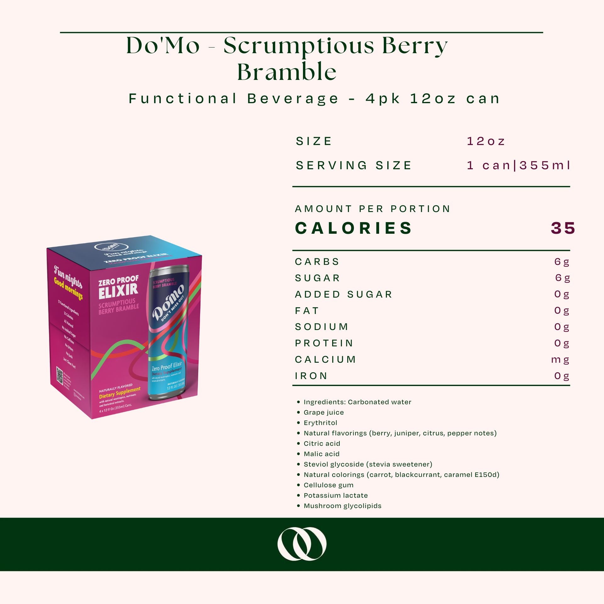 Do'Mo - Scrumptious Berry Bramble - Functional Beverage - 4pk 12oz can