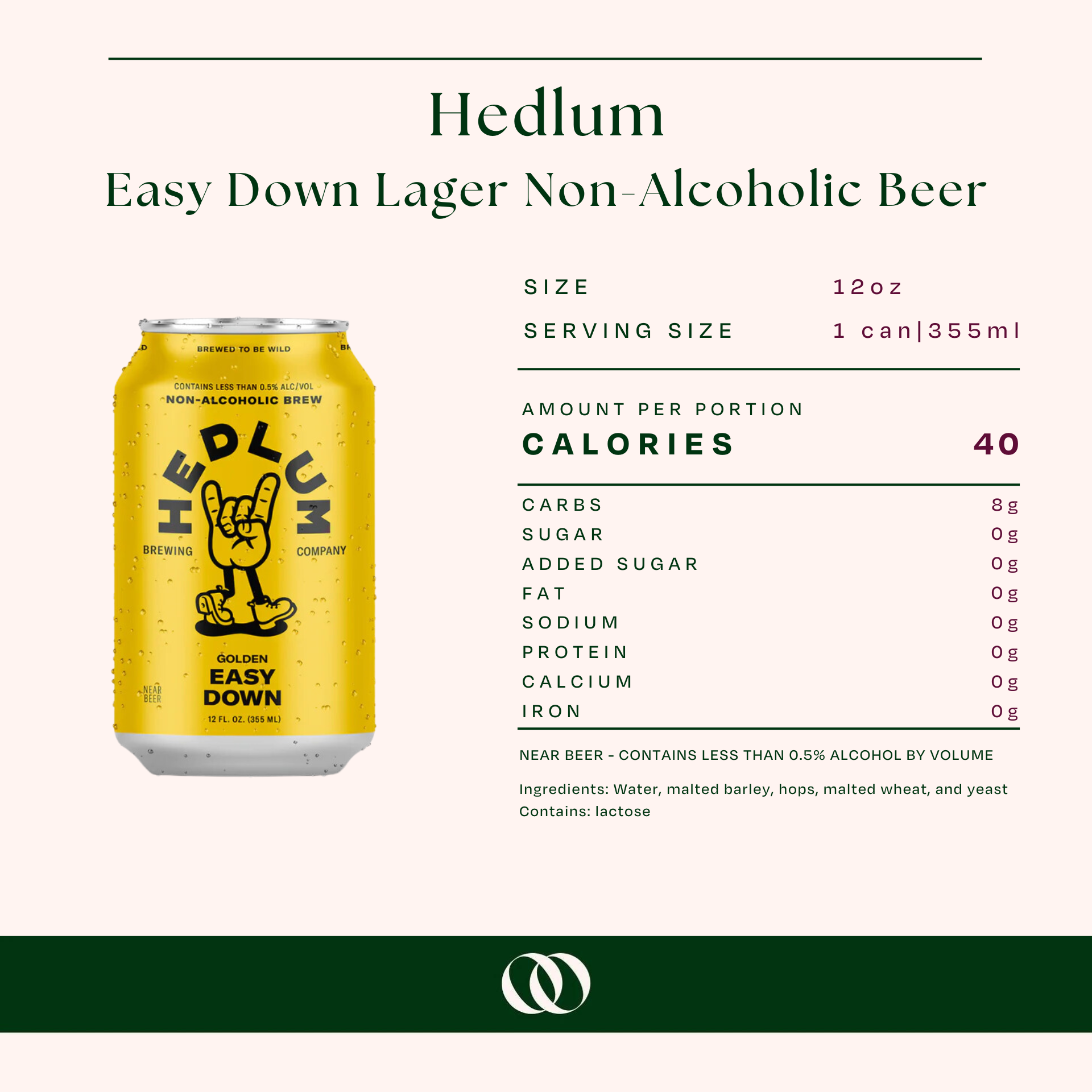 Hedlum Easy Down Lager Non-Alcoholic Beer 12oz Can 6 Pack
