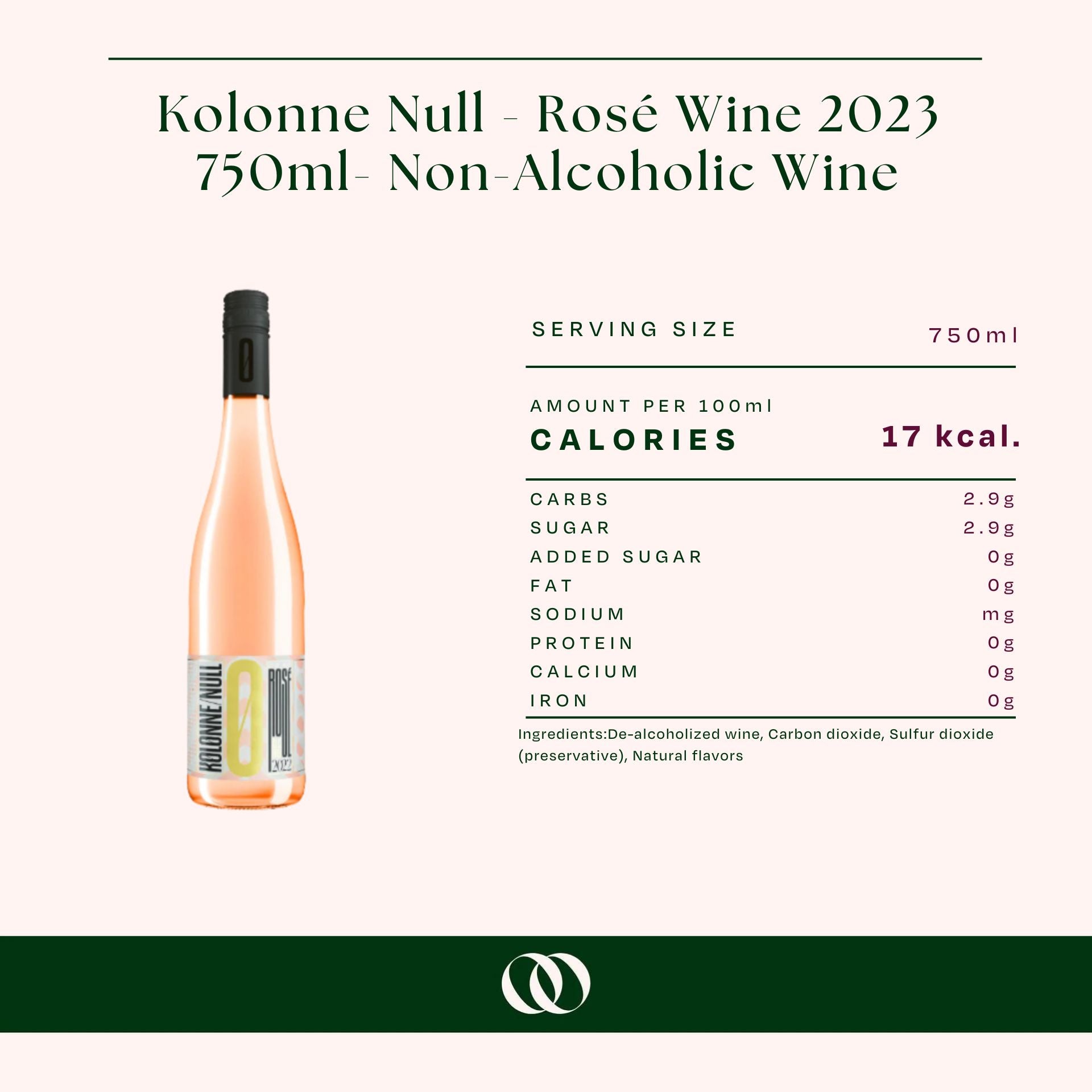 Kolonne Null - Rosé Wine 2023 750ml- Non-Alcoholic Wine - Nutrition