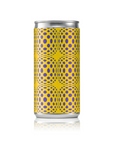 Yellow can with blue pattern on a white background