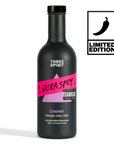 Black bottle of 'Three Spirit' Extra Spicy Livener with pink label on a white background