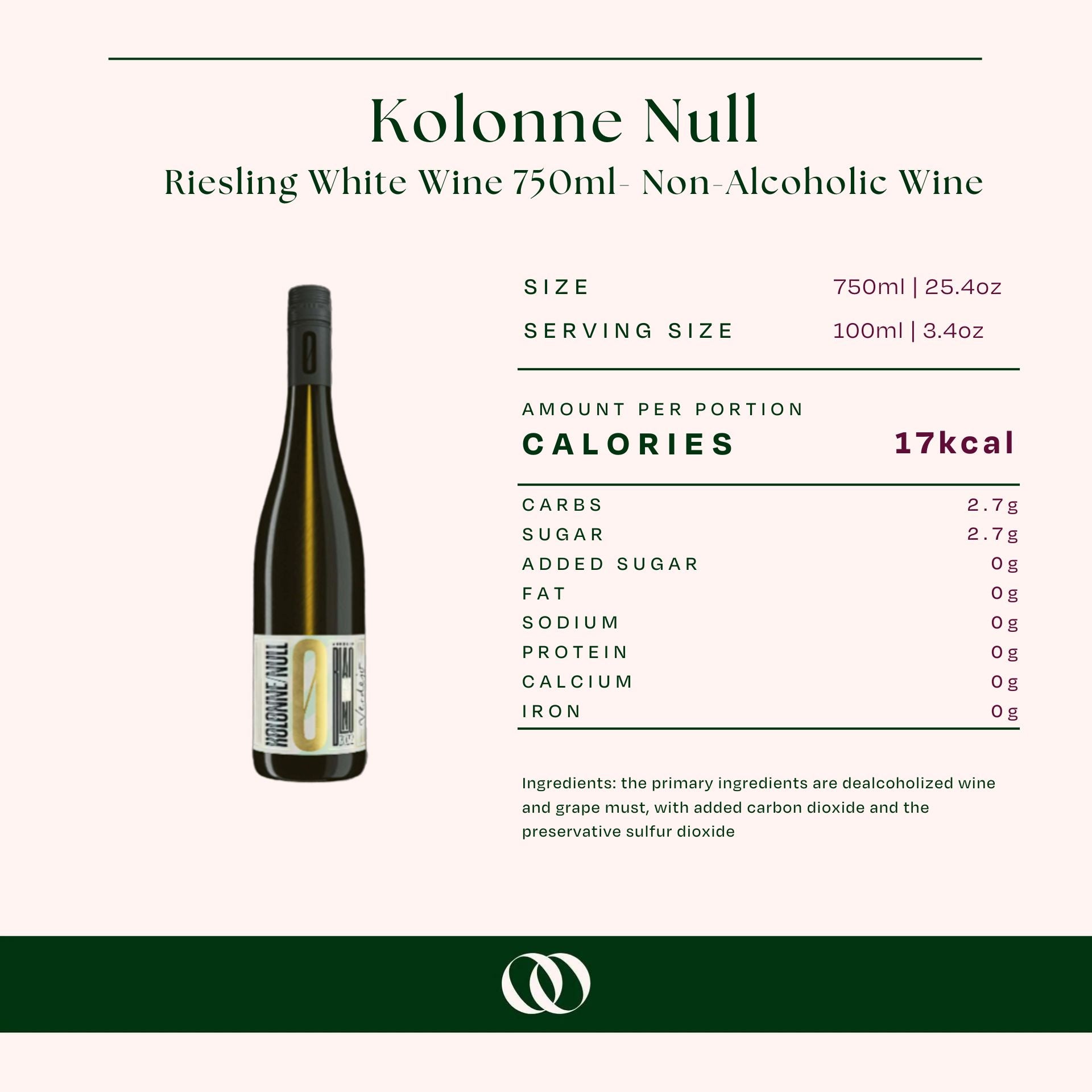 Kolonne Null - Riesling White Wine 750ml- Non-Alcoholic Wine