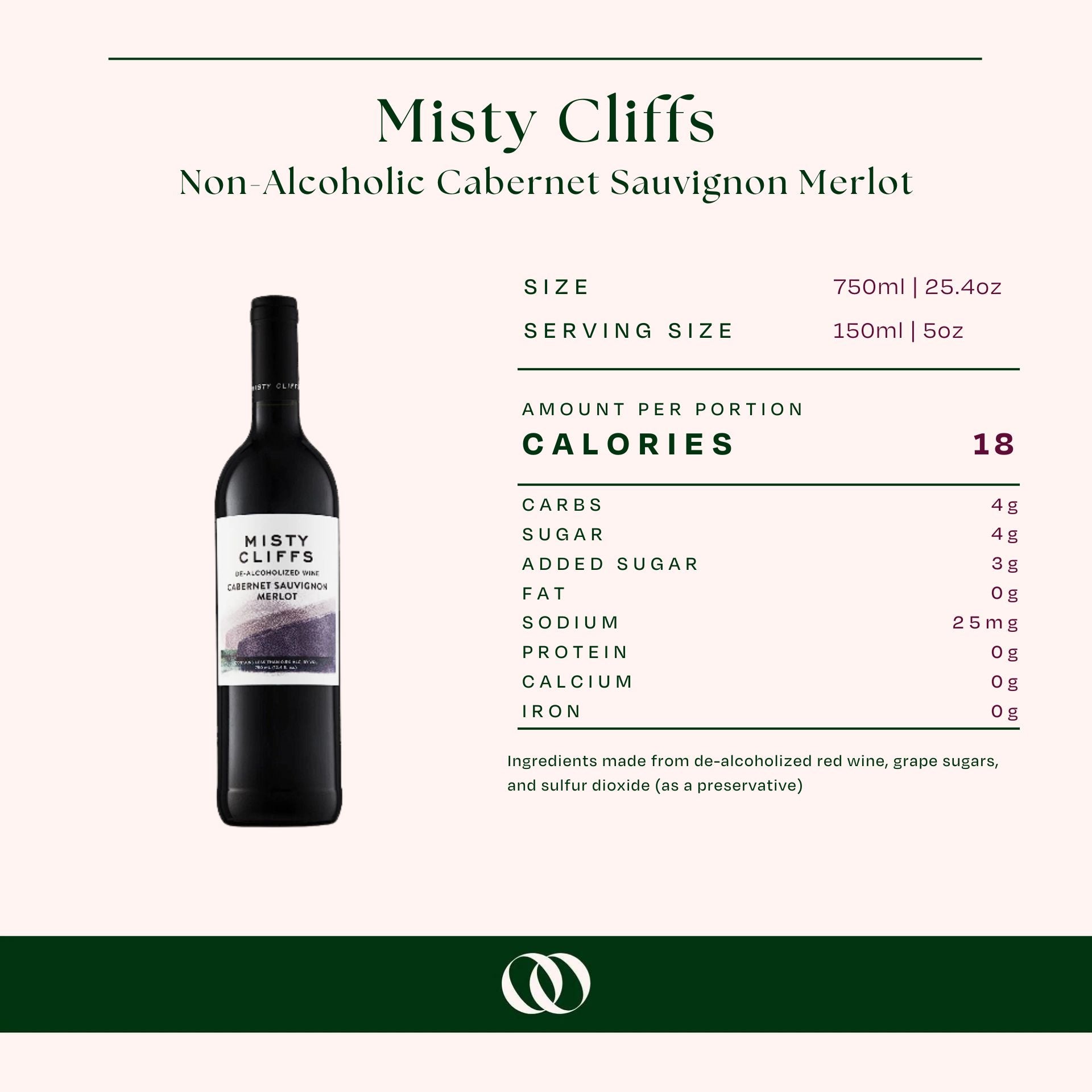 Misty Cliffs Non-Alcoholic Cabernet Sauvignon Merlot - Nutrition
