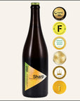 Bottle of Three Rook Sharp beer with multiple gold awards on a white background