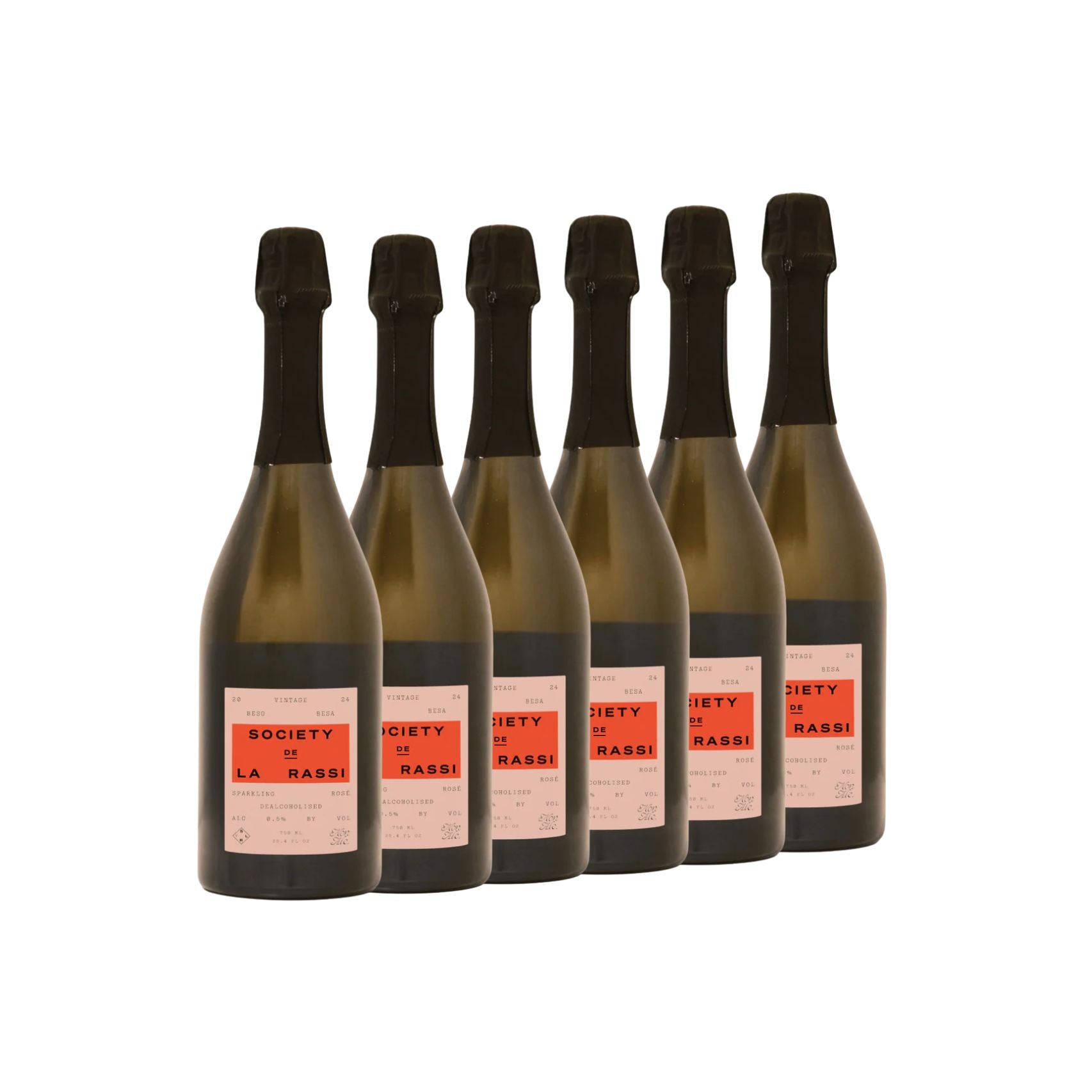 Six bottles of Society La Rasse wine on a white background