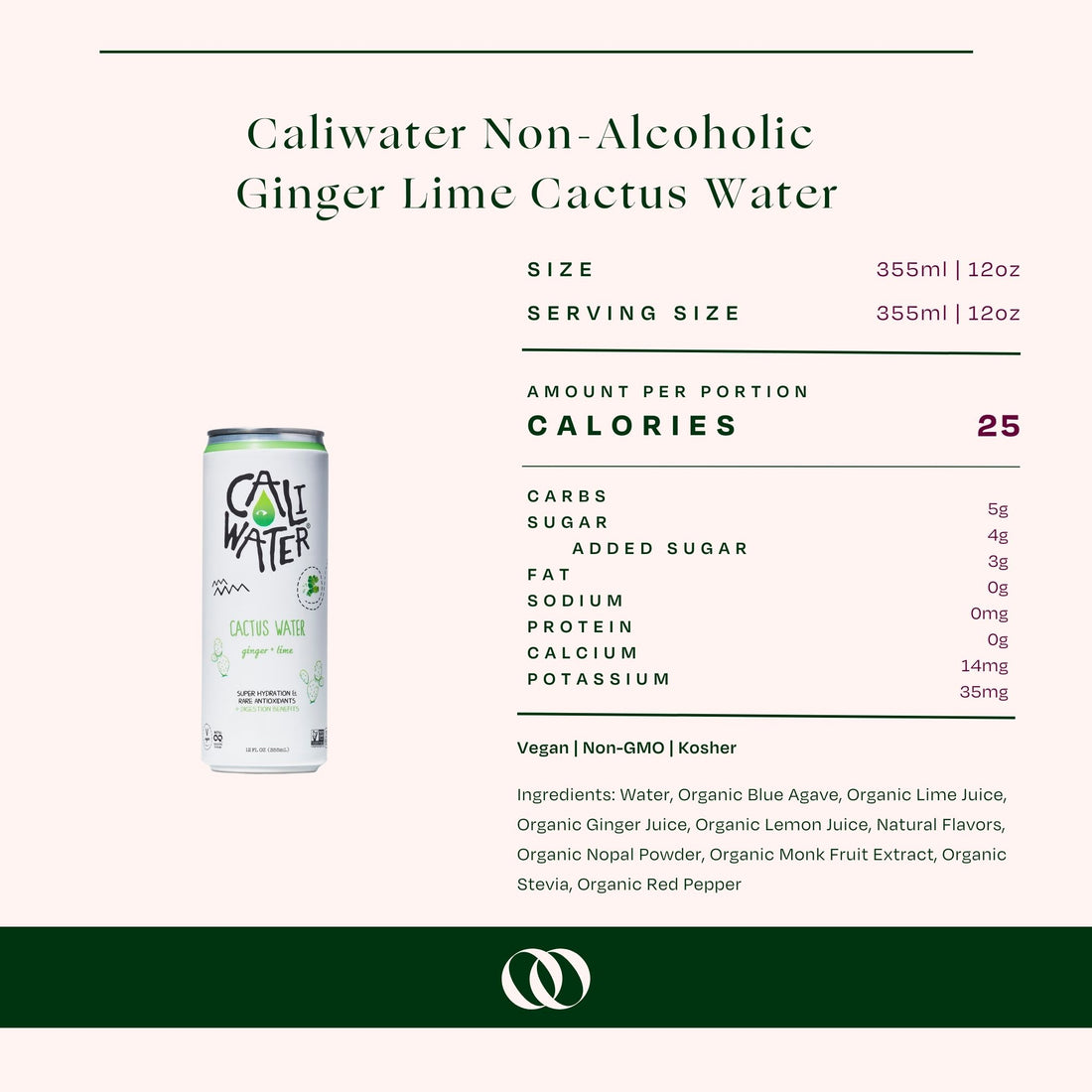 Caliwater - Non-Alcoholic Ginger Lime Cactus Water Single Can - Boisson — Brooklyn's Non-Alcoholic Spirits, Beer, Wine, and Home Bar Shop in Cobble Hill