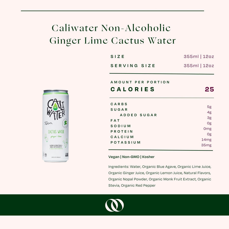 Caliwater - Non-Alcoholic Ginger Lime Cactus Water Single Can - Boisson — Brooklyn's Non-Alcoholic Spirits, Beer, Wine, and Home Bar Shop in Cobble Hill