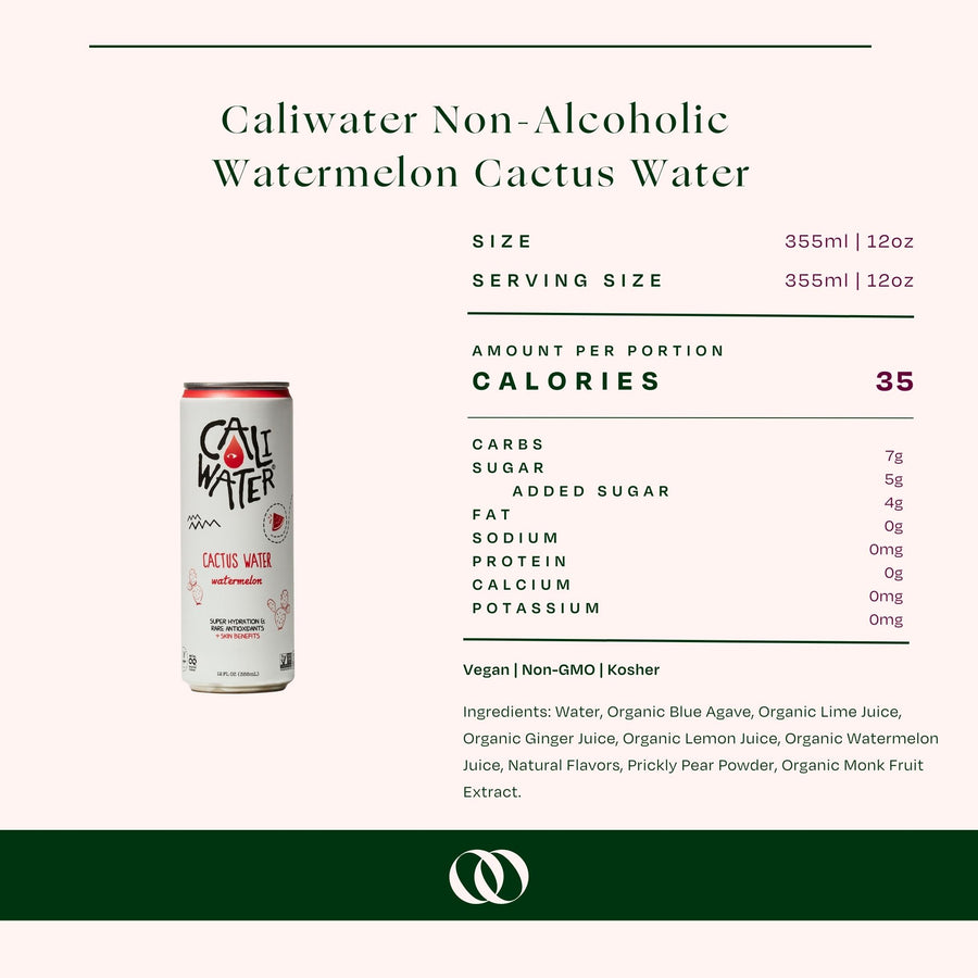 Caliwater - Non-Alcoholic Watermelon Cactus Water 4-Pack Bundle - Boisson — Brooklyn's Non-Alcoholic Spirits, Beer, Wine, and Home Bar Shop in Cobble Hill