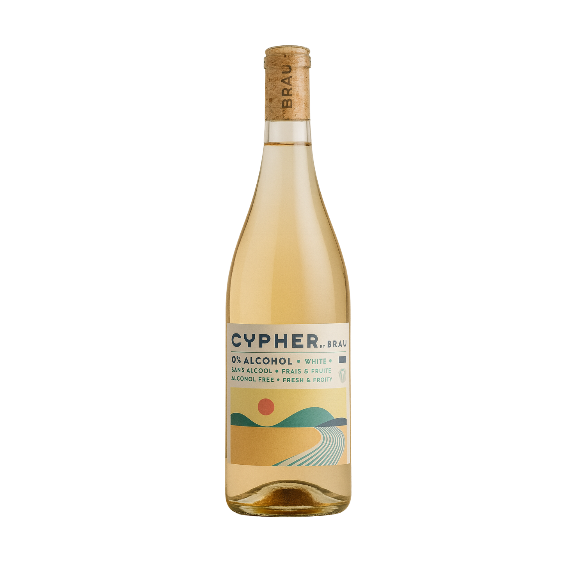 Bottle of Cypher Bräu white wine on a white background
