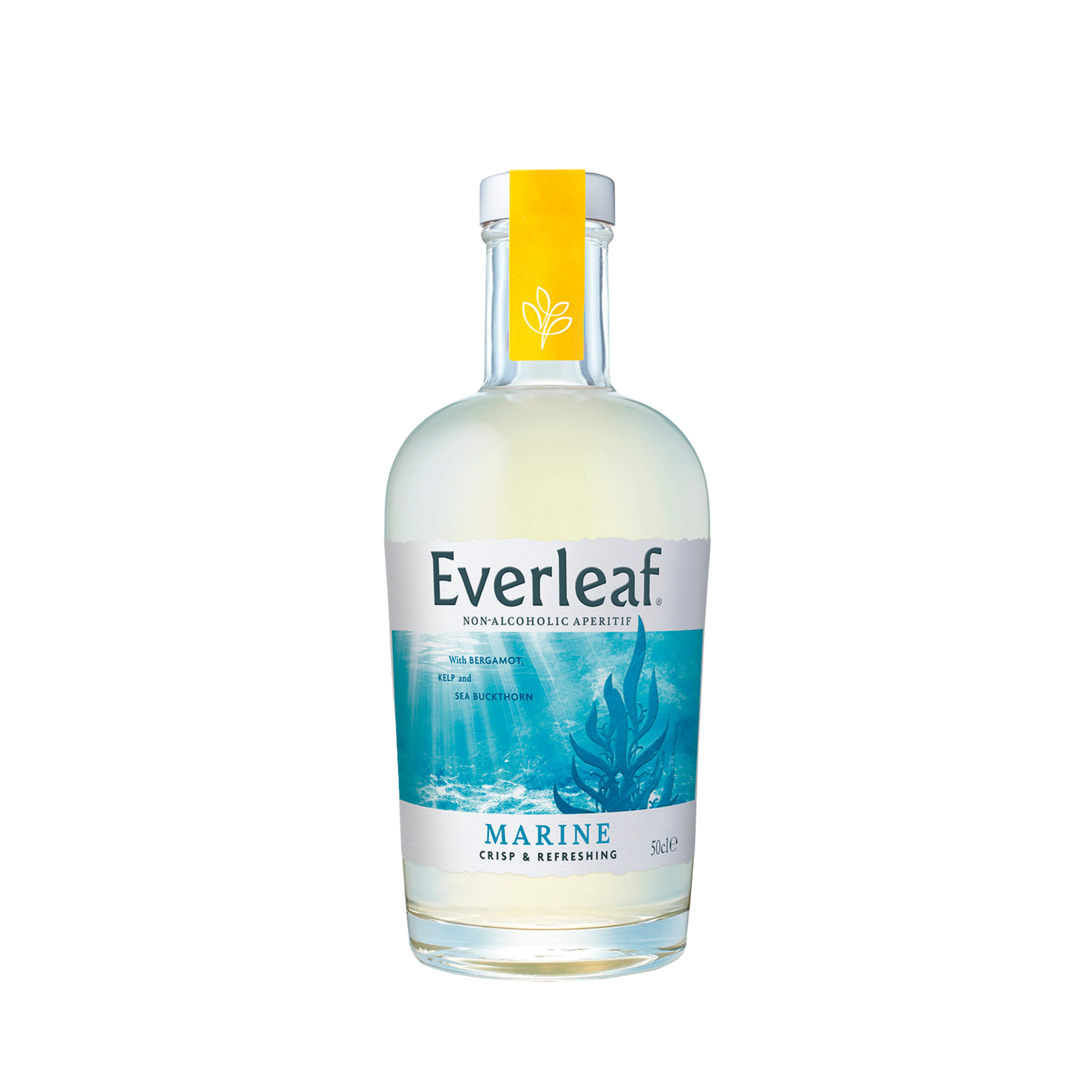 Bottle of Everleaf Marine non-alcoholic aperitif on a white background