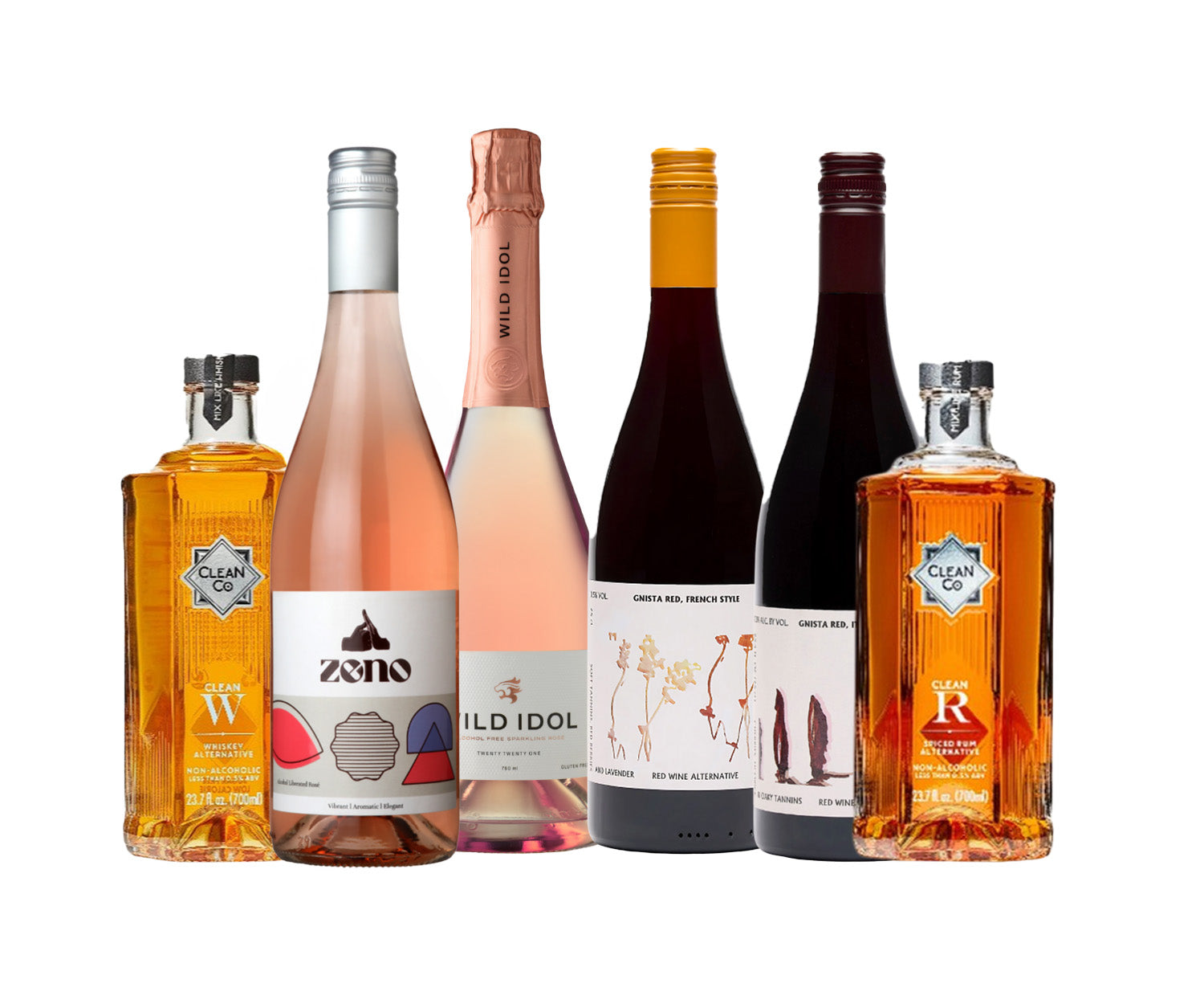 Collection of various wine bottles on a white background