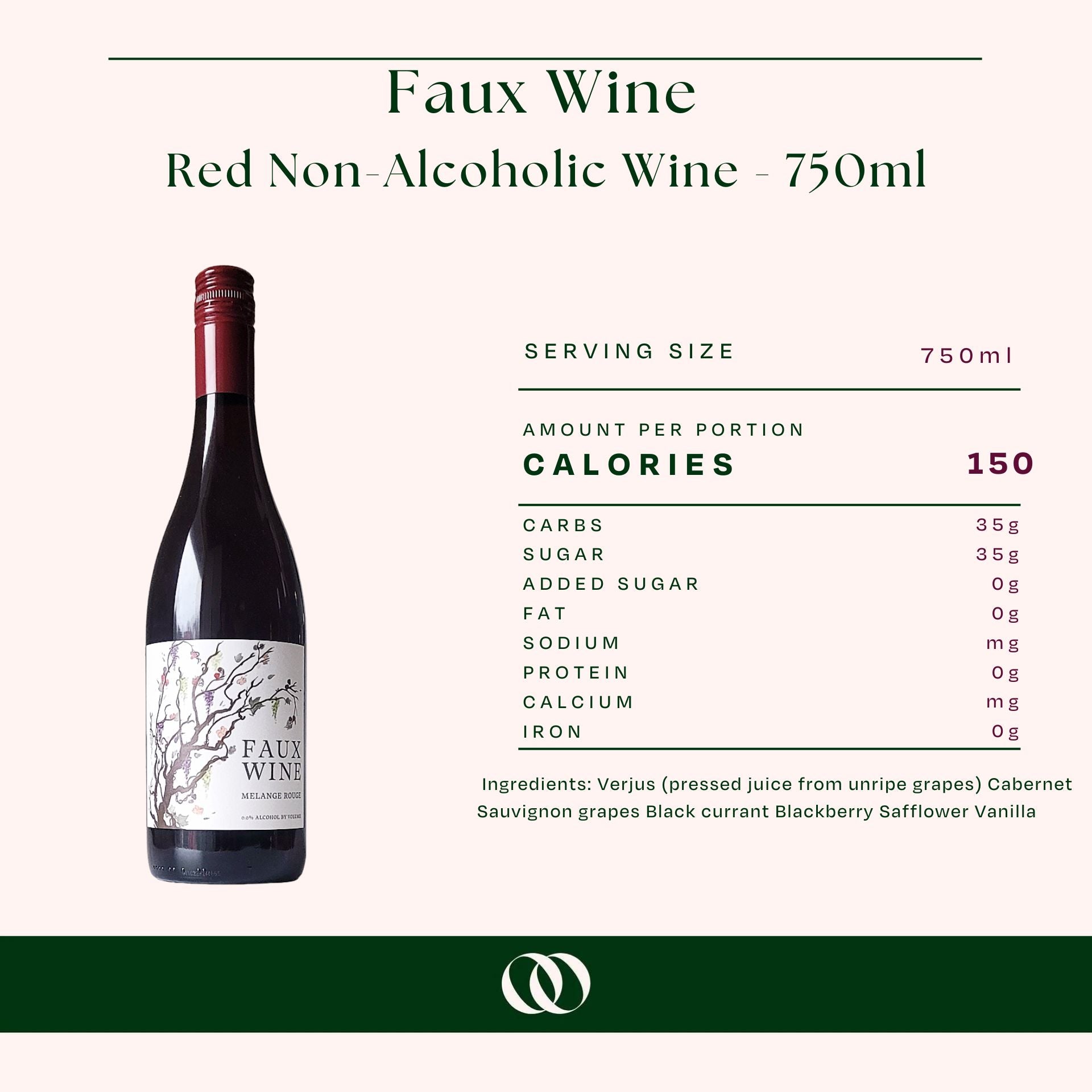 Faux Wine - Red Non-Alcoholic Wine - 750ml- Boisson