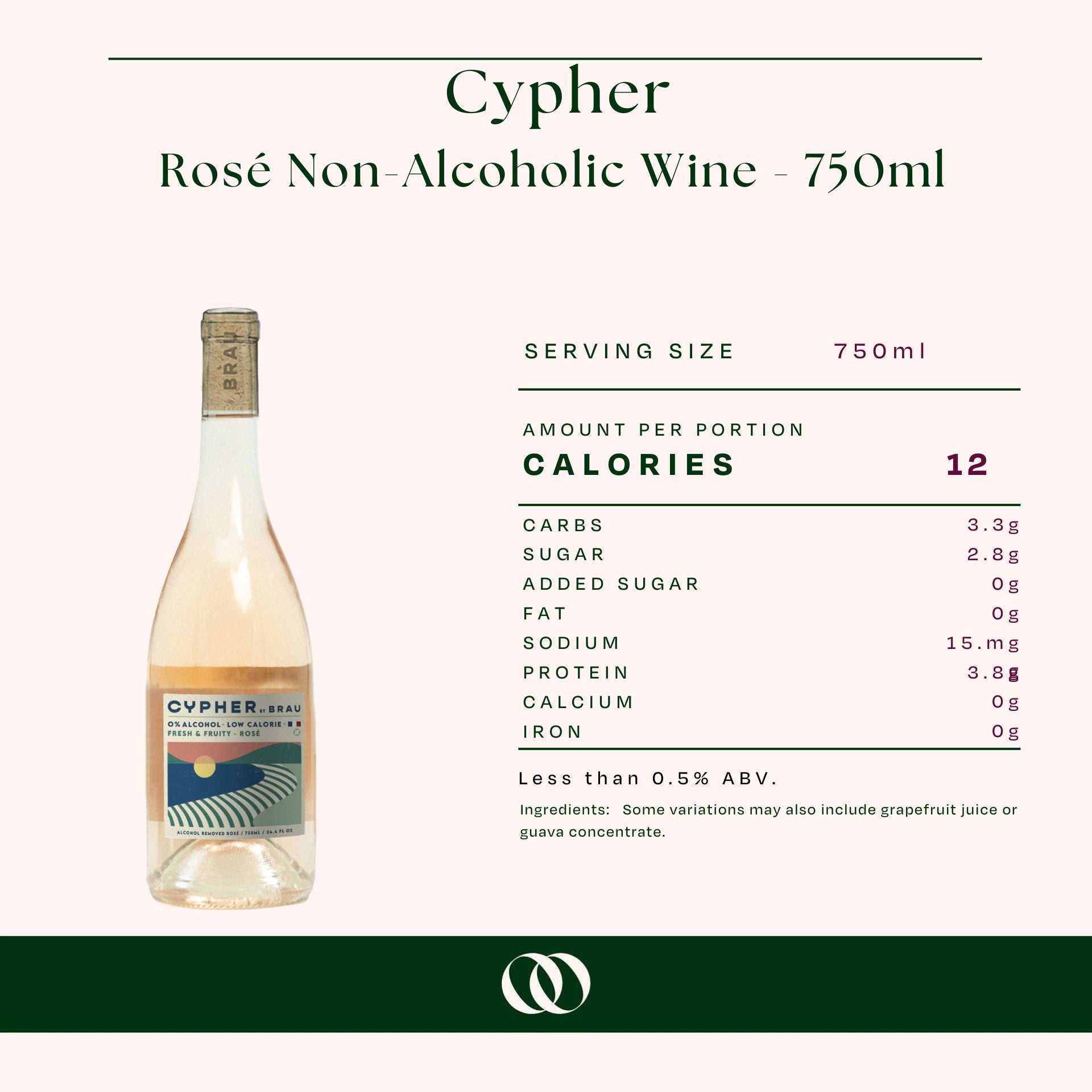 Cypher - Rosé Non-Alcoholic Wine - 750ml - Nutrition