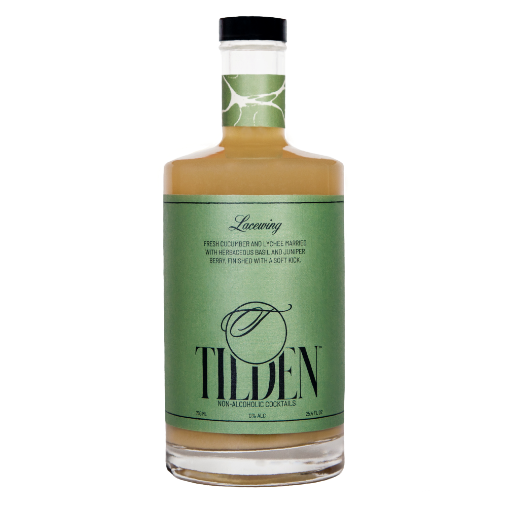 Front label of Lacewing bottle by Tilden