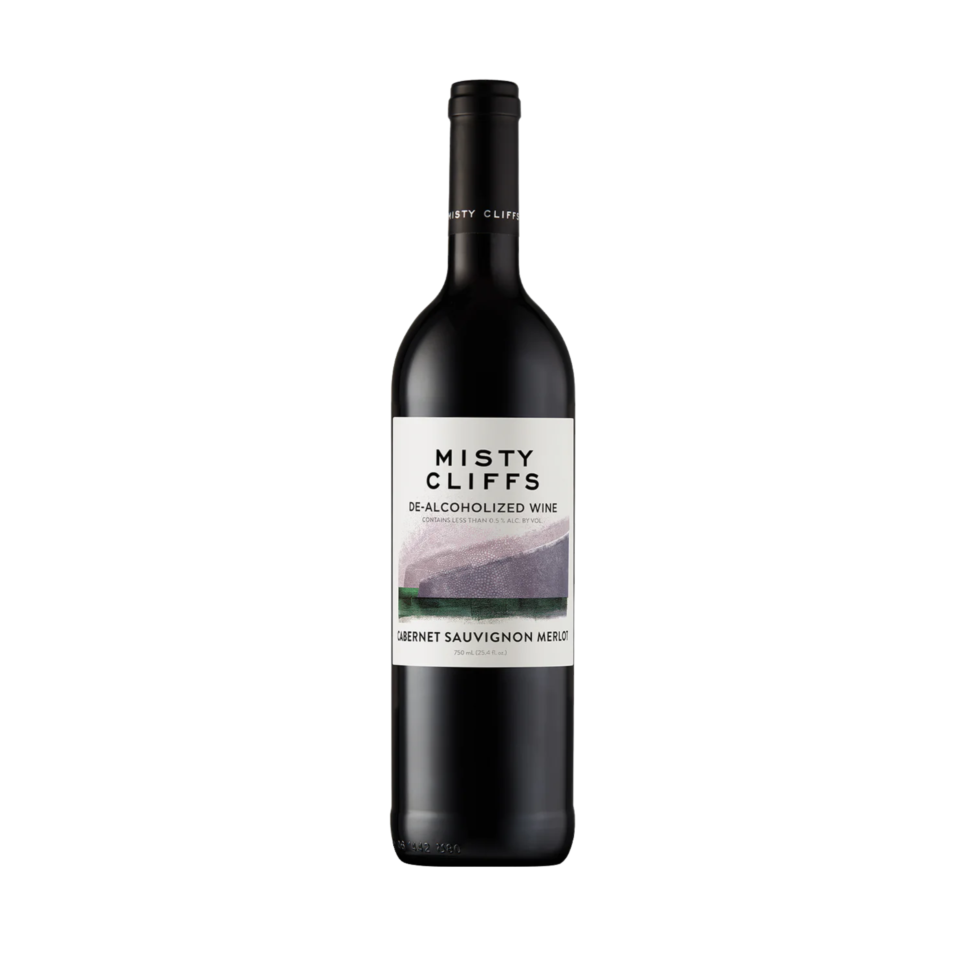 Wine bottle with 'Misty Cliffs' label on a white background