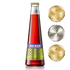 Bottle of Phony Negroni non-alcoholic cocktail with gold and silver awards on a white background