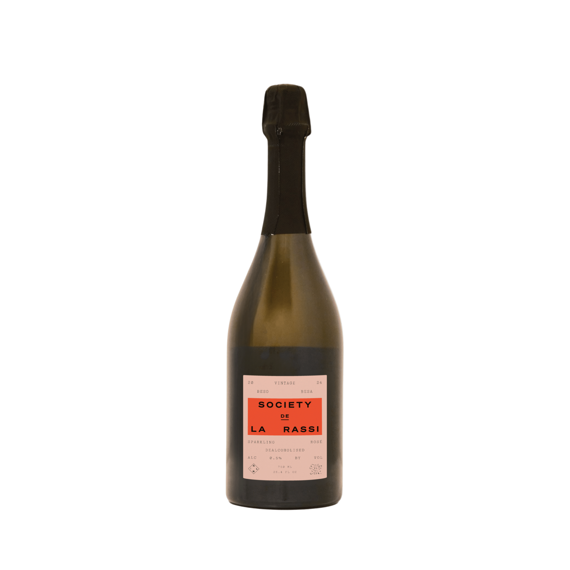 Bottle of Society de la Rassé sparkling wine on a white background