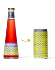 Bottle of Phony Negroni being converted into a can on a white background - Boisson