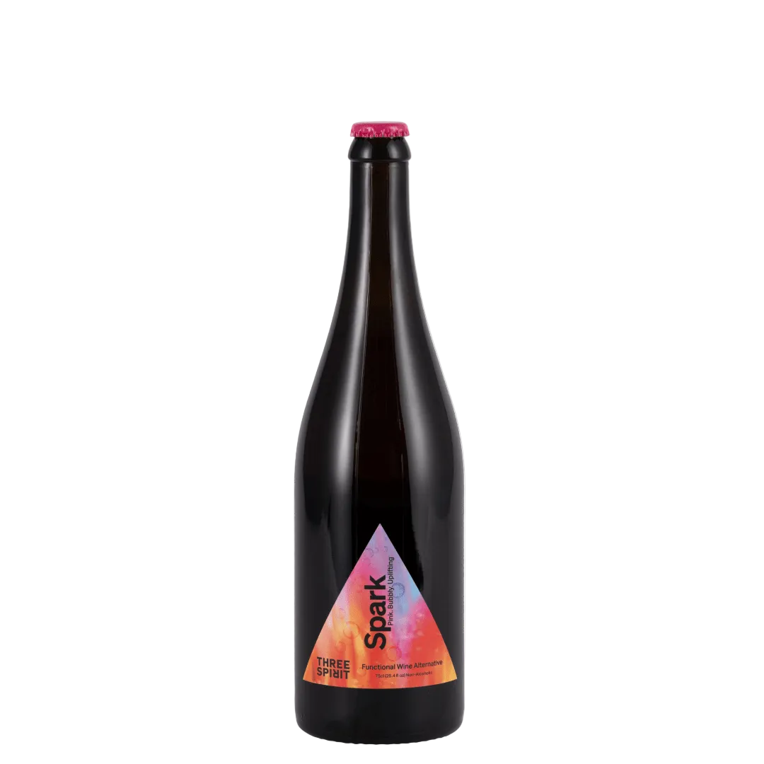 Black bottle with a colorful label on a white background, featuring a gold award badge.