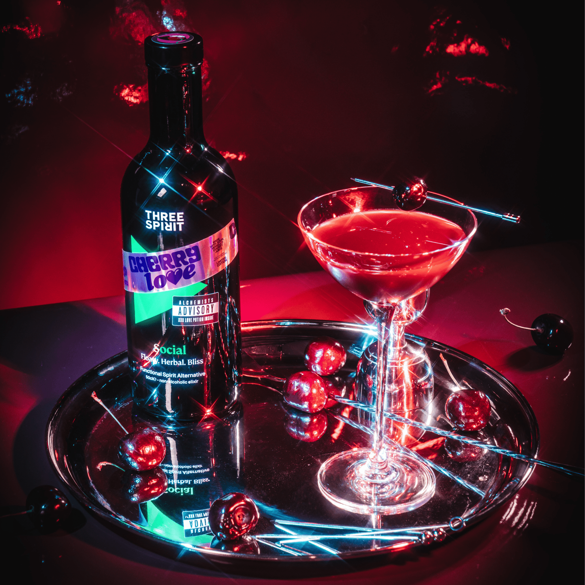 Three_Spirit_Cherry_cocktail glass cheery on top 