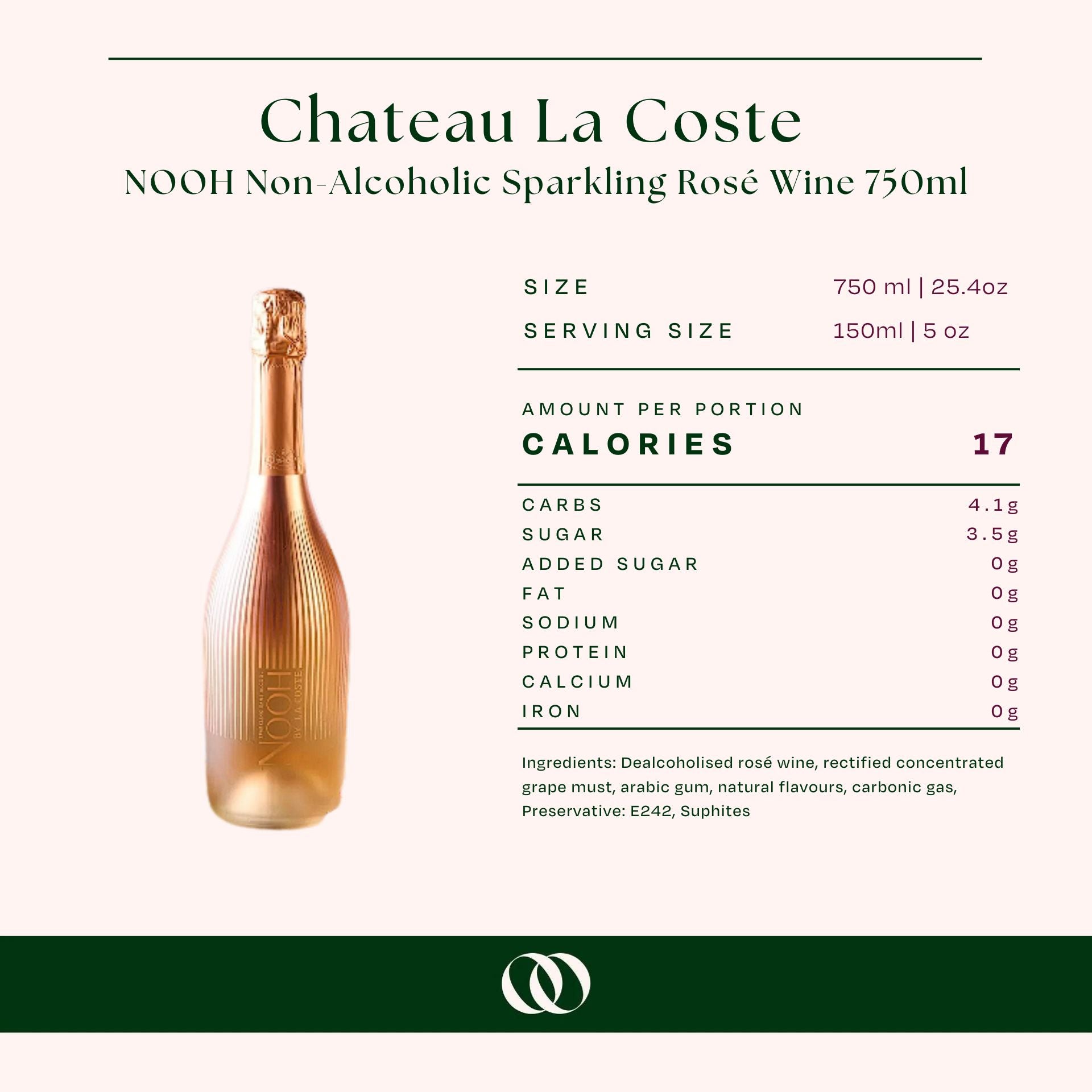 Chateau La Coste - NOOH Non-Alcoholic Sparkling Rosé Wine - 750ml - Nutrition