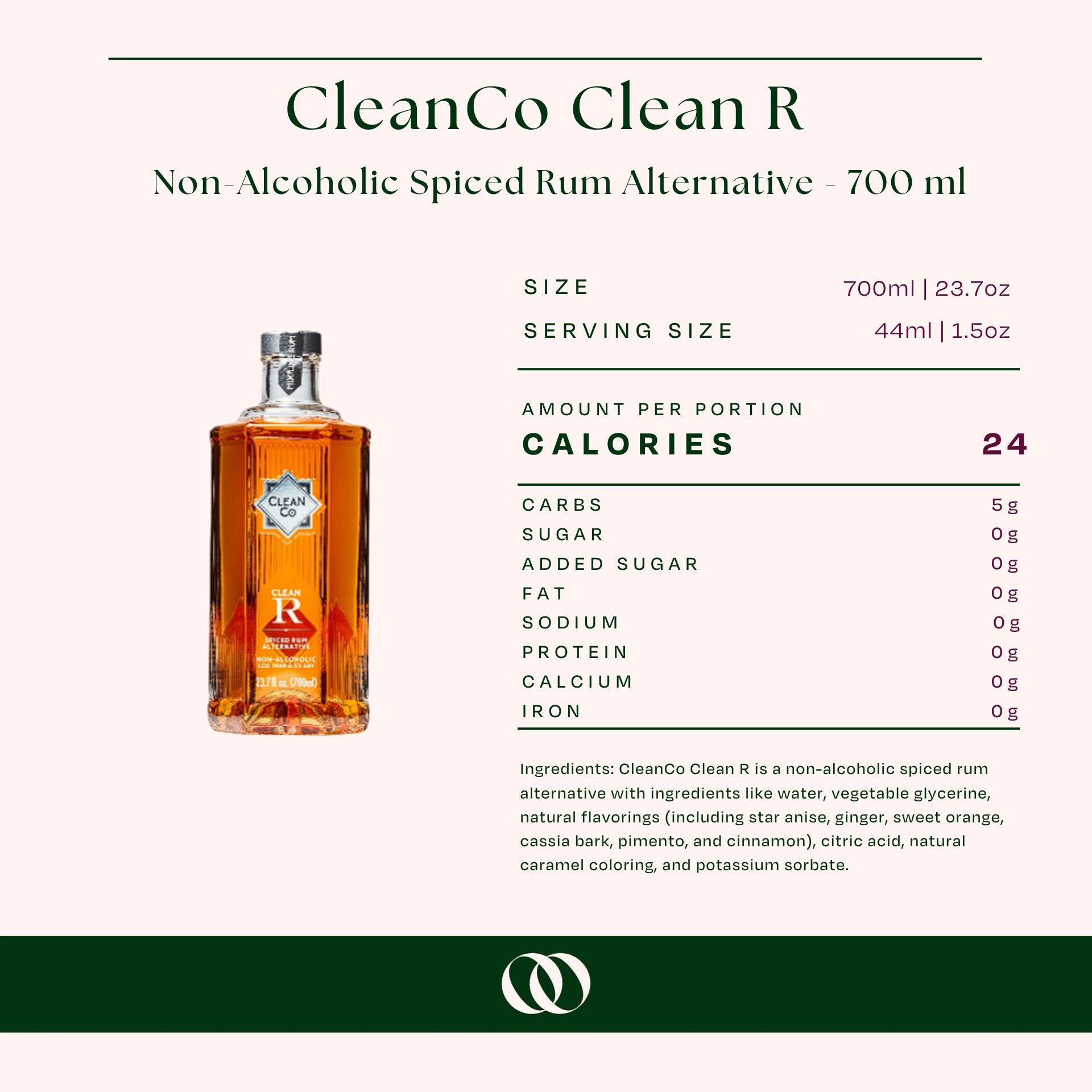 CleanCo Clean R - Non-Alcoholic Spiced Rum Alternative - 700 ml