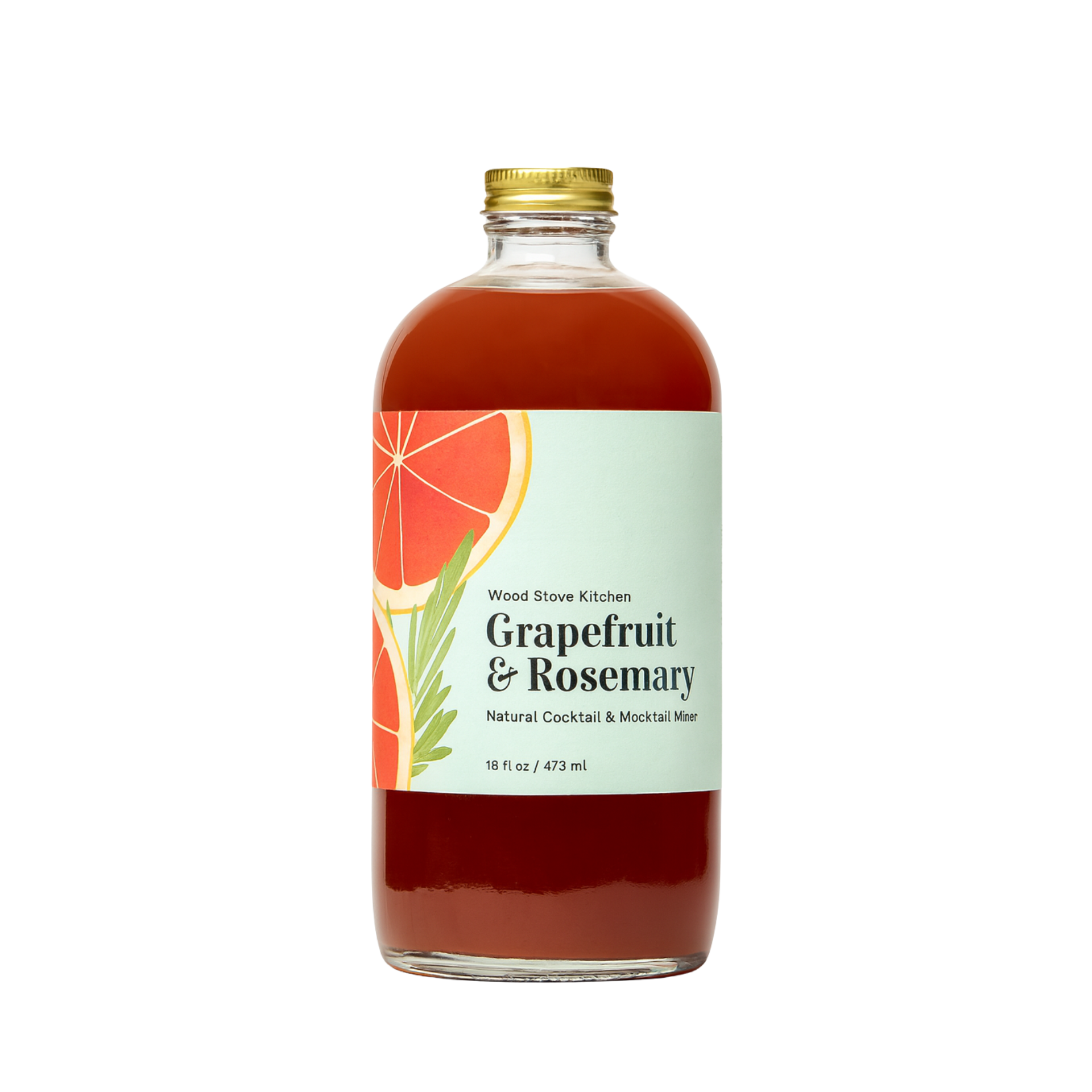 Bottle of Wood Stove Kitchen Grapefruit & Rosemary mixer on a white background