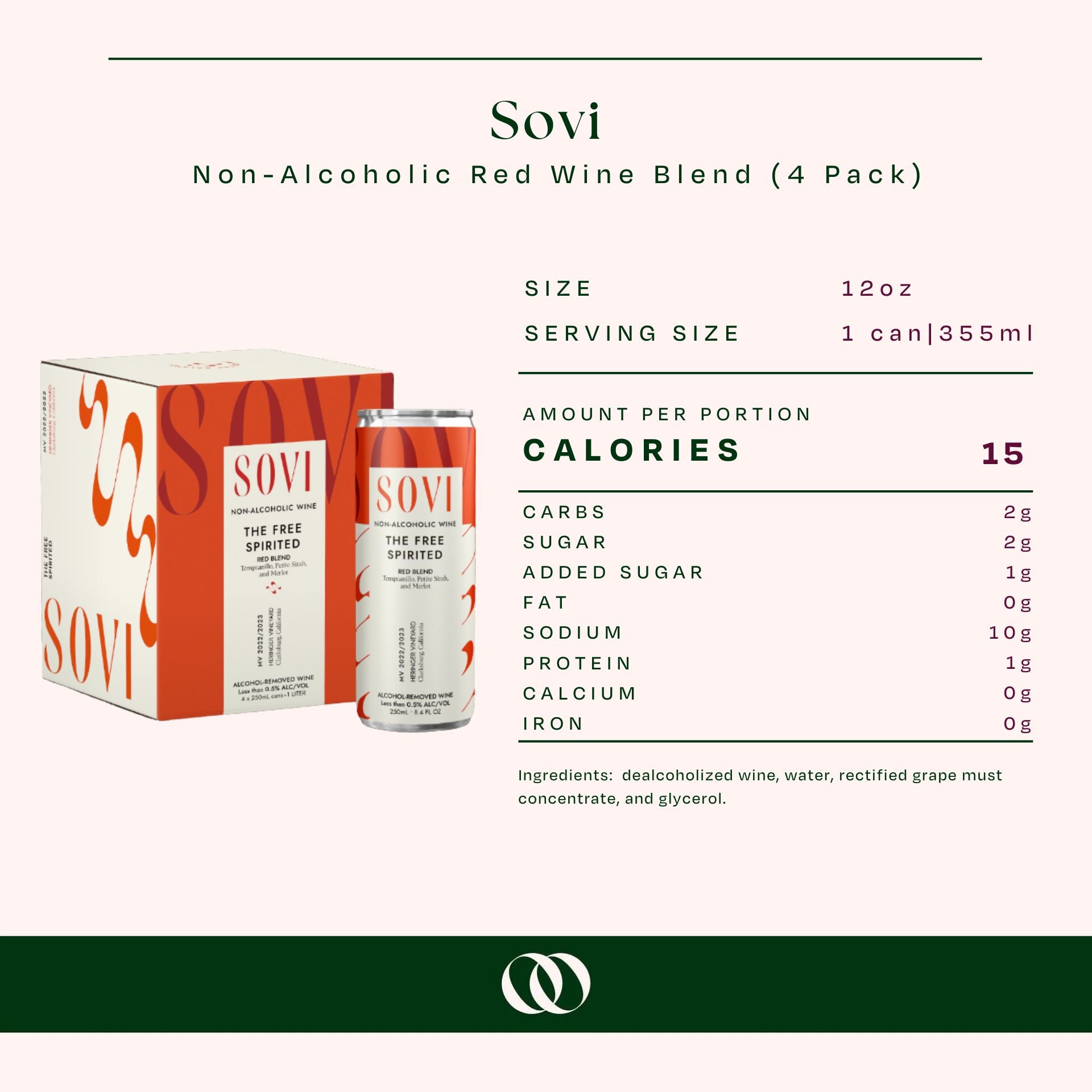 Sovi Non-Alcoholic Red Wine Blend (4 pack) - Nutrition