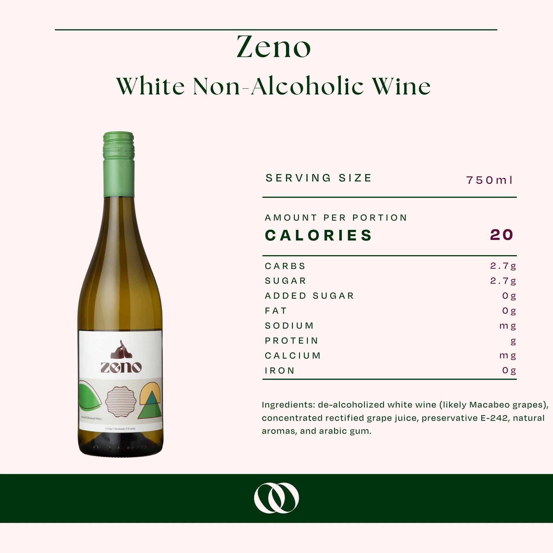 Zeno - White Non-Alcoholic Wine - 750ml - Nutrition