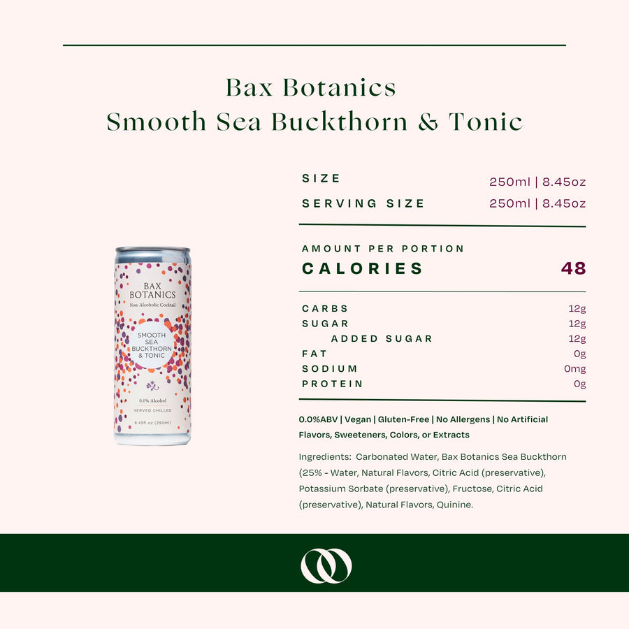 Bax Botanics - Smooth Sea Buckthorn & Tonic 4-Pack Bundle - Boisson — Brooklyn's Non-Alcoholic Spirits, Beer, Wine, and Home Bar Shop in Cobble Hill