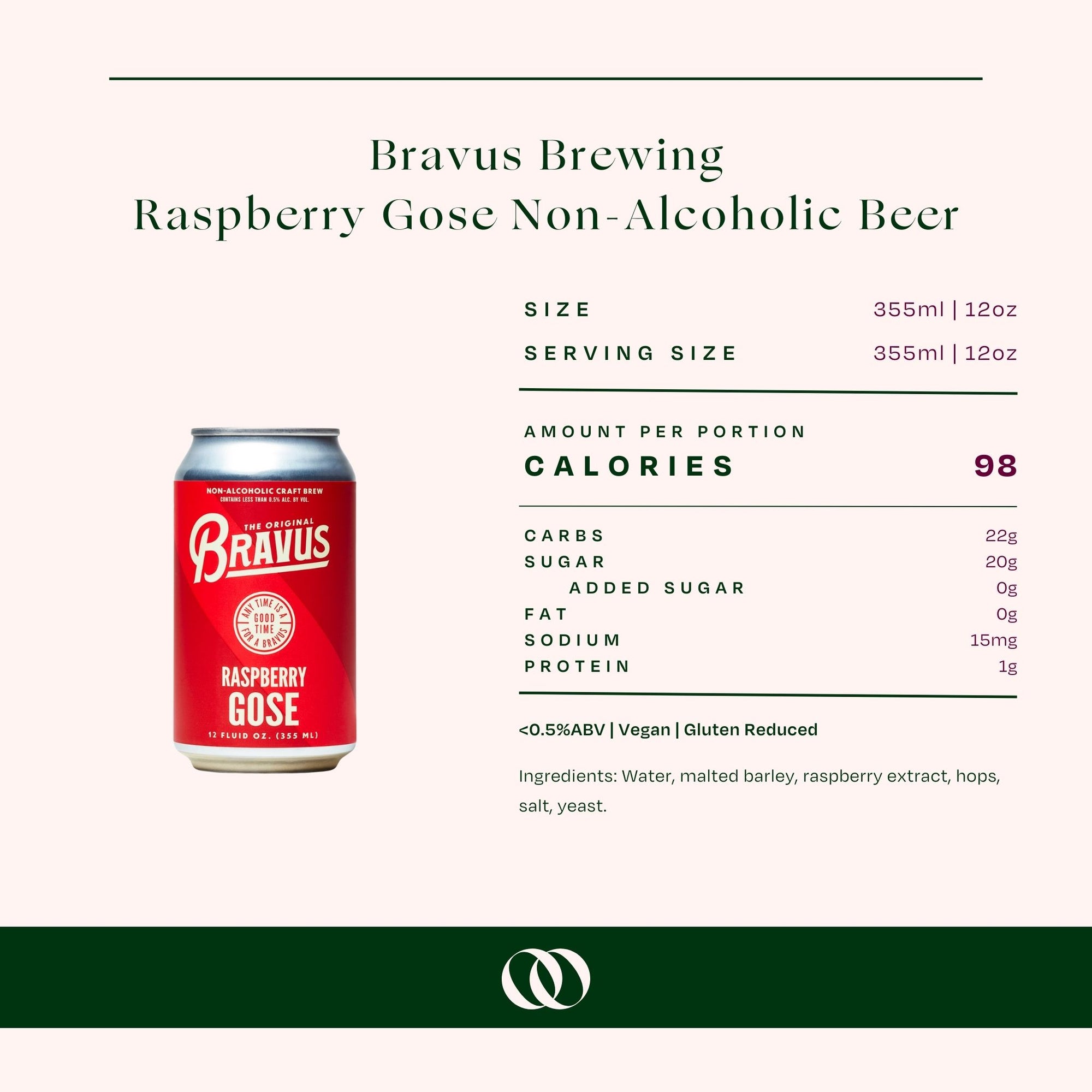 Bravus Brewing - Raspberry Gose Non-Alcoholic Beer 4-pack - Boisson — Brooklyn&#39;s Non-Alcoholic Spirits, Beer, Wine, and Home Bar Shop in Cobble Hill