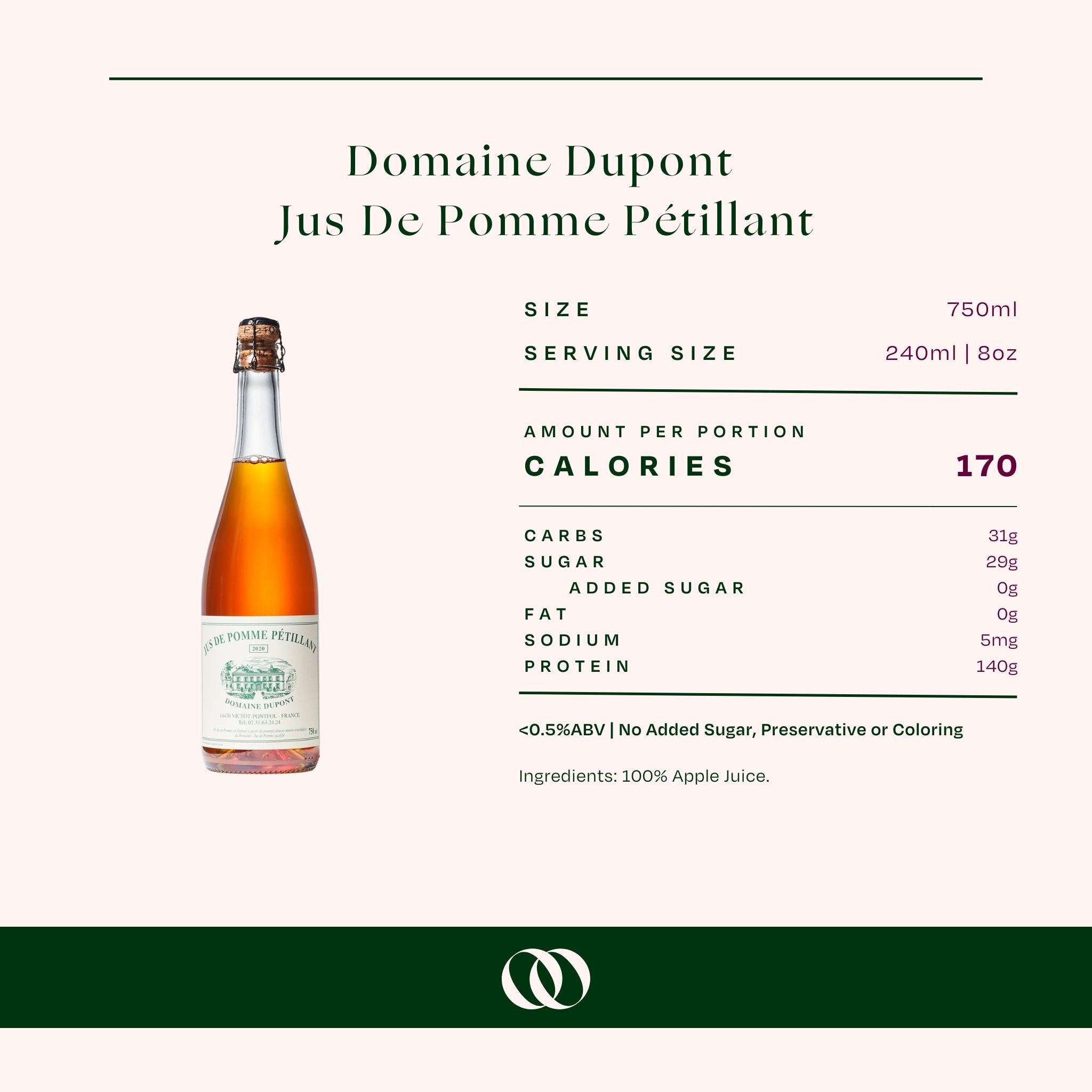 Domaine Dupont - Jus De Pomme Pétillant - 750 ml Non-Alcoholic Sparkli–  Boisson