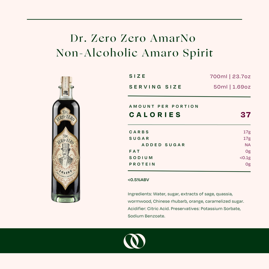 Dr. Zero Zero – AmarNo – Non-Alcoholic Amaro Spirit - Boisson — Brooklyn's Non-Alcoholic Spirits, Beer, Wine, and Home Bar Shop in Cobble Hill