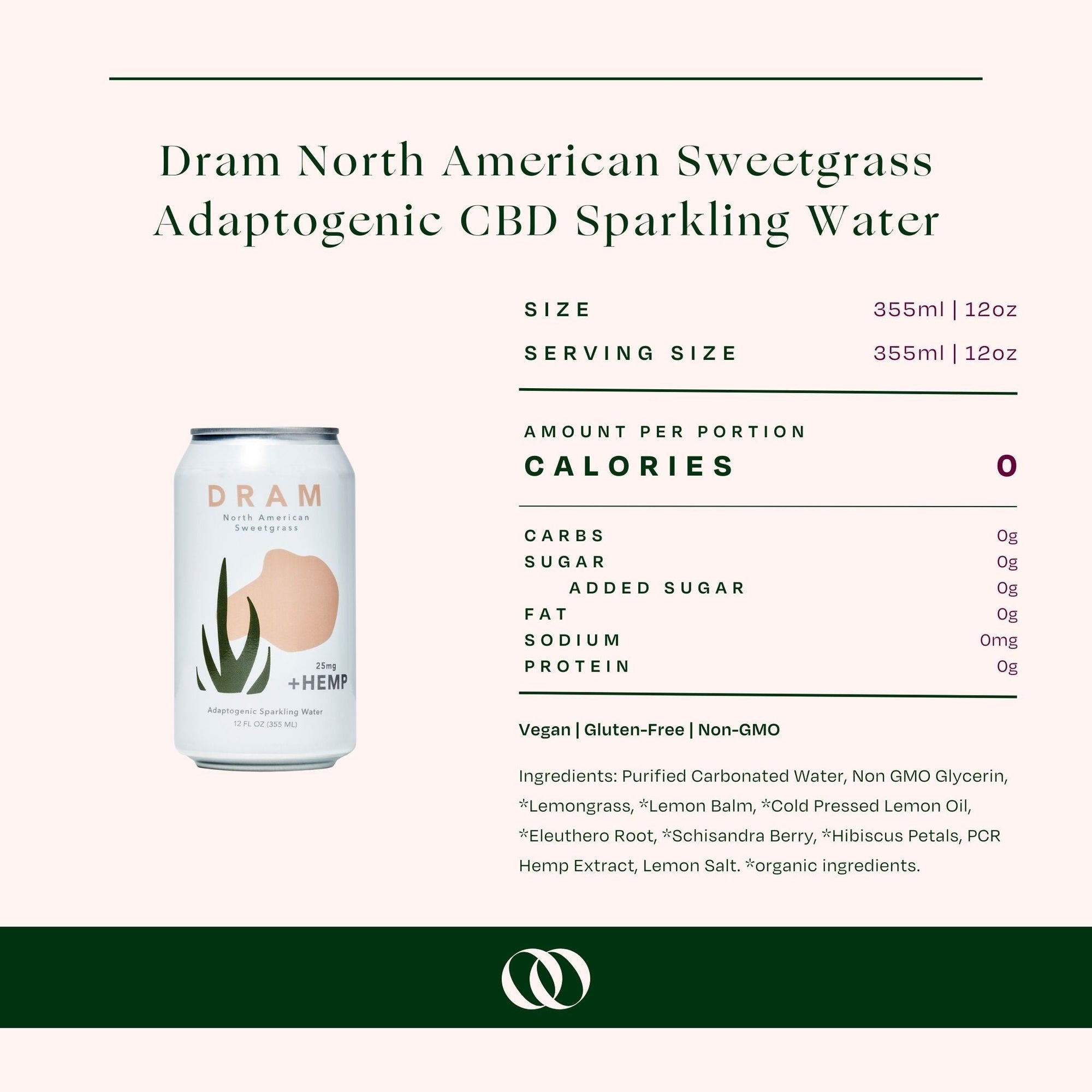 Dram North American Sweetgrass Non-Alcoholic Adaptogenic CBD Sparkling Water (4 pack) - Boisson