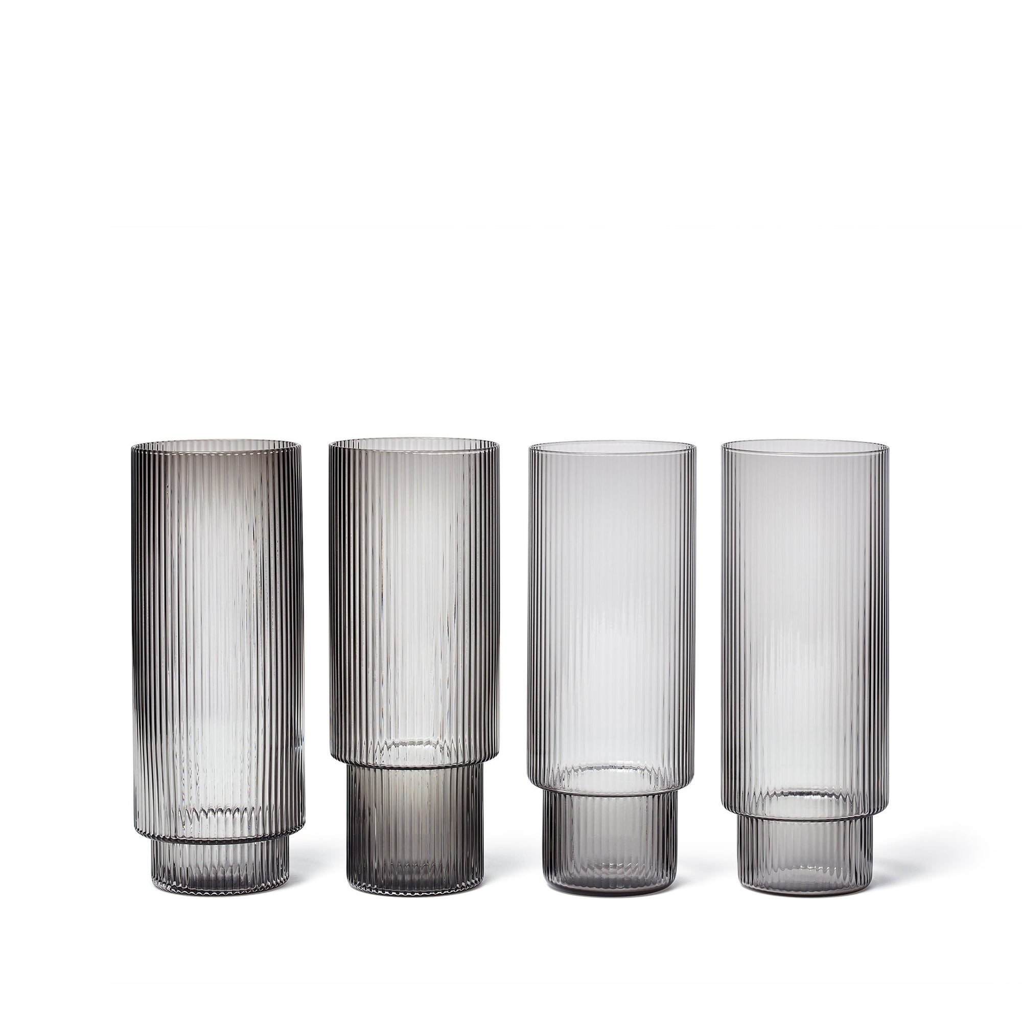 ferm LIVING Long Drink Ripple Glass (set of 4) in Smoked Grey - Boisson