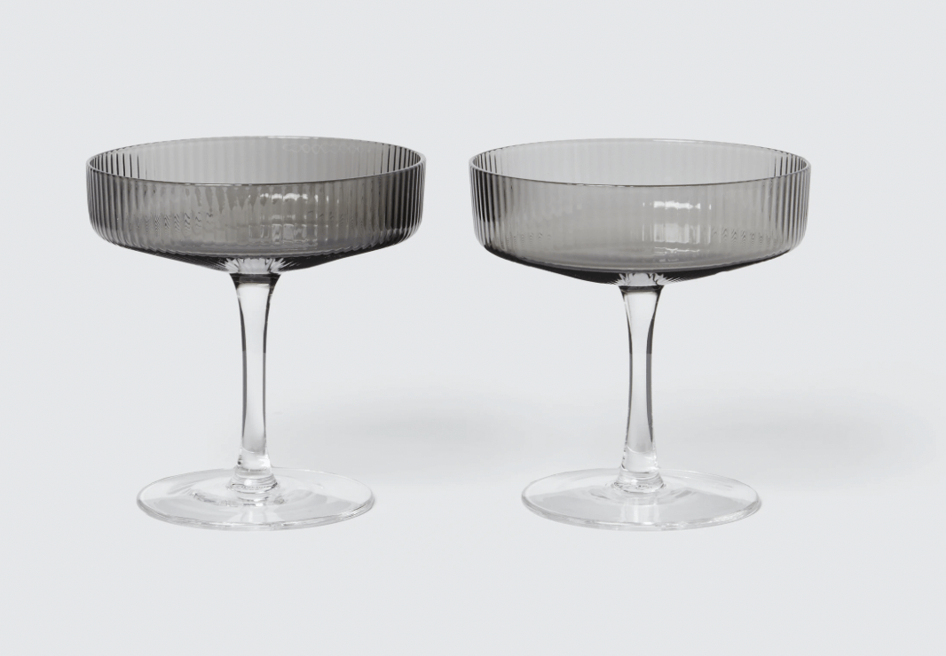 ferm Living Ripple Champagne Saucer (Set of 2) in Smoked Grey - Boisson