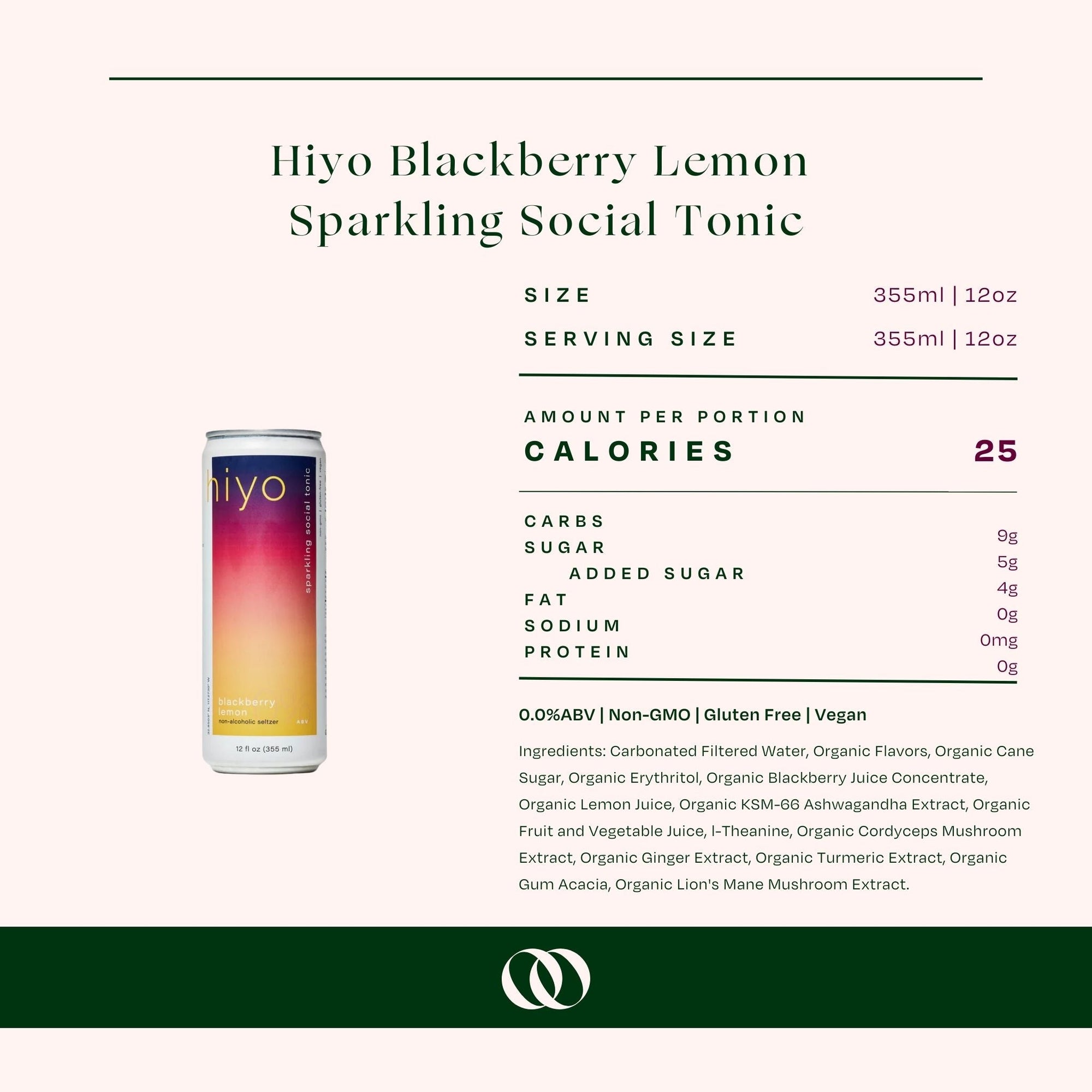 Hiyo Blackberry Lemon Non-Alcoholic Sparkling Social Tonic (4 pack) - Boisson