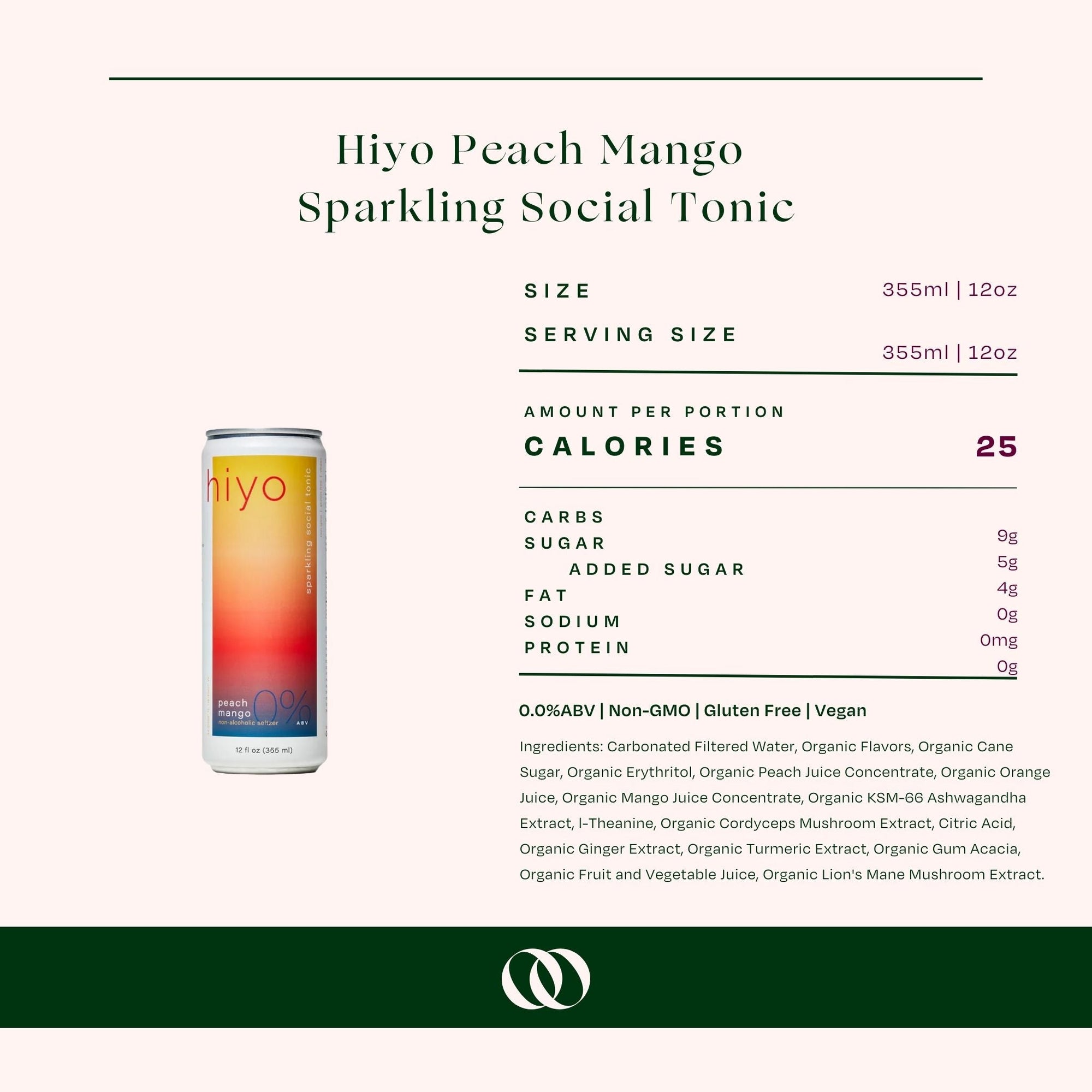 Hiyo - Peach Mango Non-Alcoholic Sparkling Social Tonic - 4 Pack - Boisson