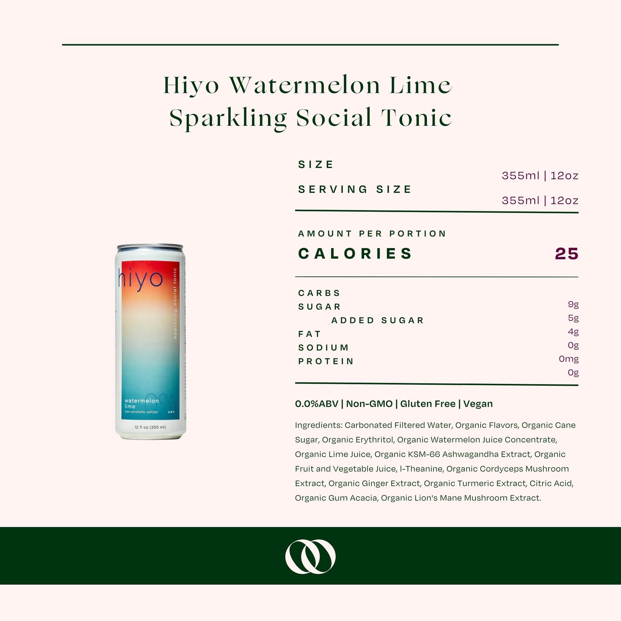 Hiyo - Watermelon Lime Non-Alcoholic Sparkling Social Tonic - 4 Pack - Boisson
