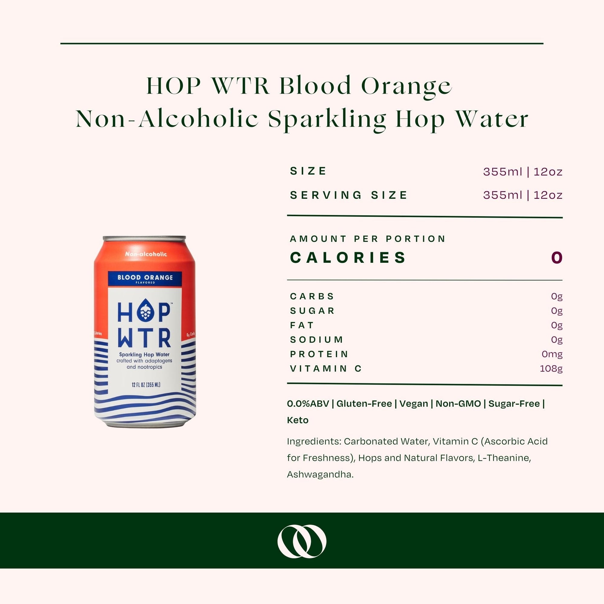 HOP WTR - Blood Orange - Non-Alcoholic Sparkling Hop Water - 6 Pack - Boisson