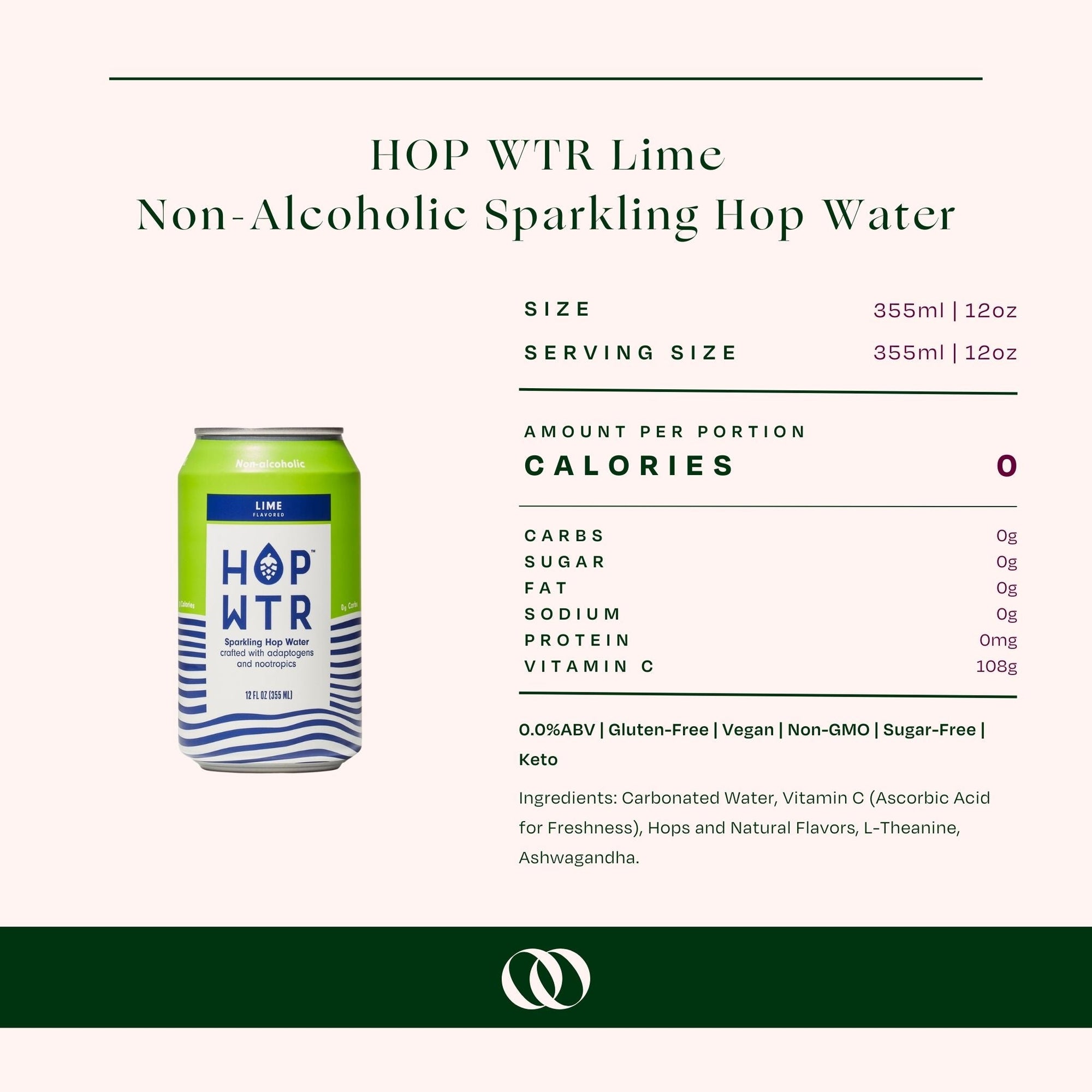 HOP WTR - Lime - Non-Alcoholic Sparkling Hop Water - 6 Pack - Boisson