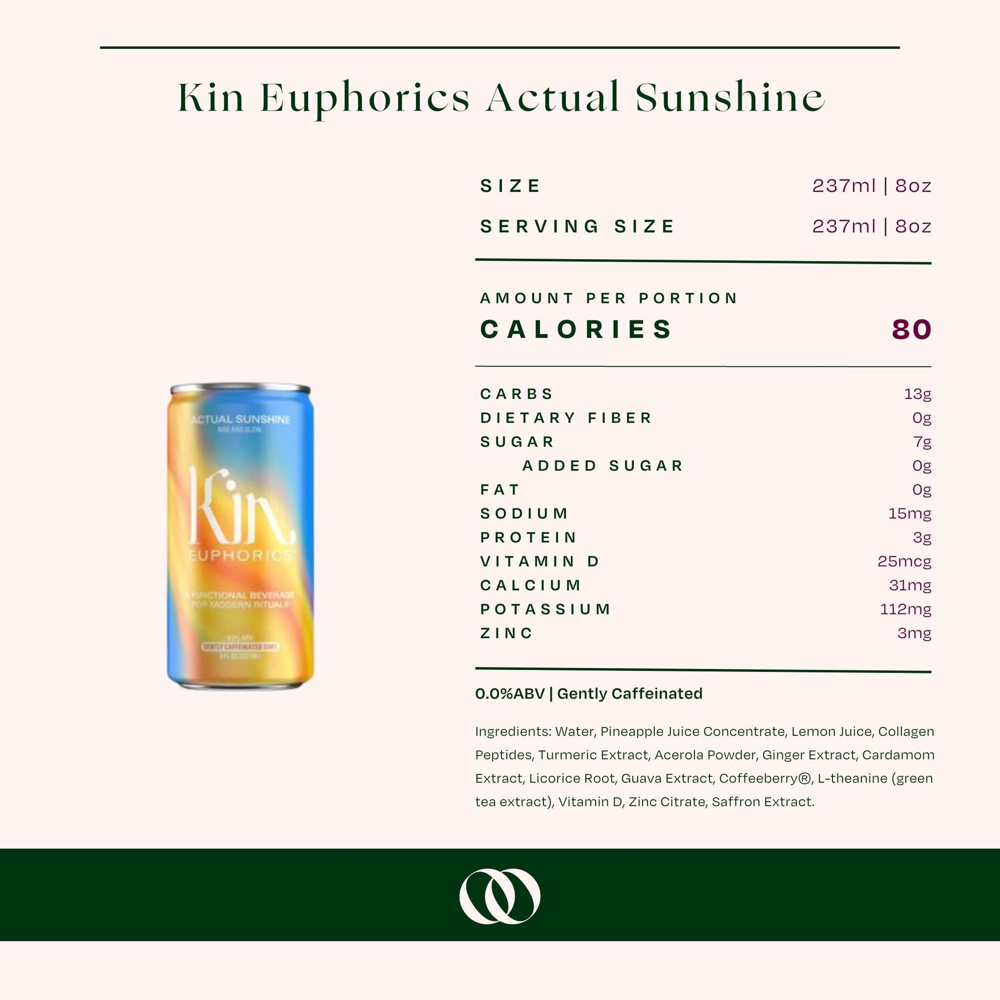 Kin Euphorics - Actual Sunshine Ready To Drink - 4 Pack - Boisson